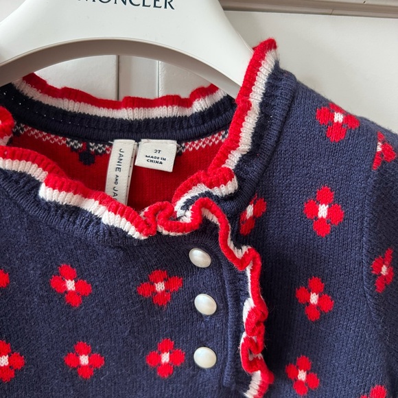 New Janie and Jack Navy and Red Casual Dress Pearl Buttons - Picture 2 of 3